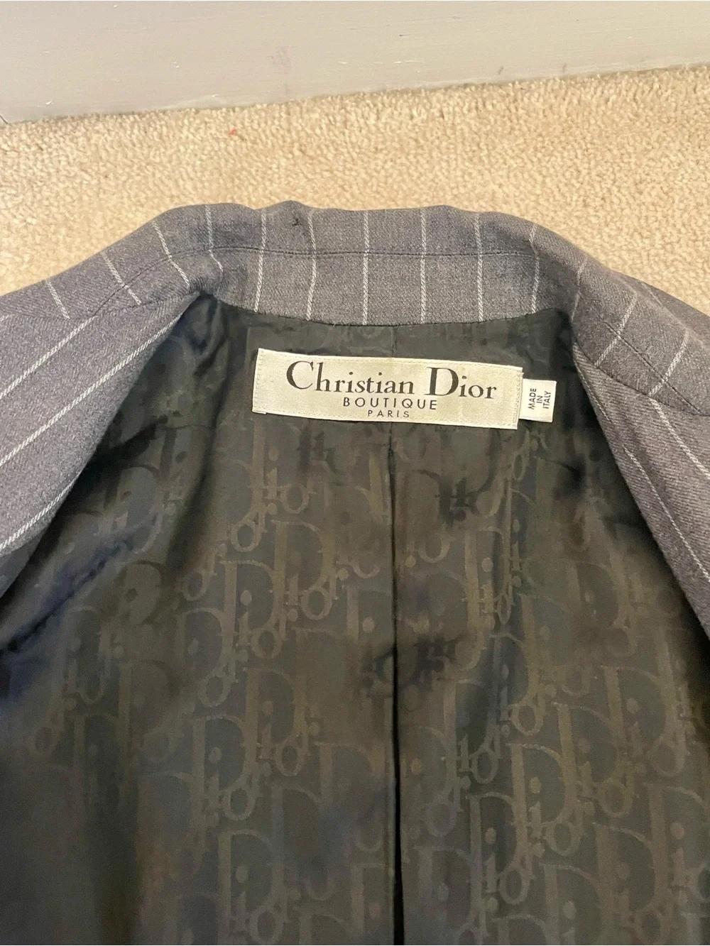 Elegant Christian Dior Gray Pinstripe Tailored Blazer